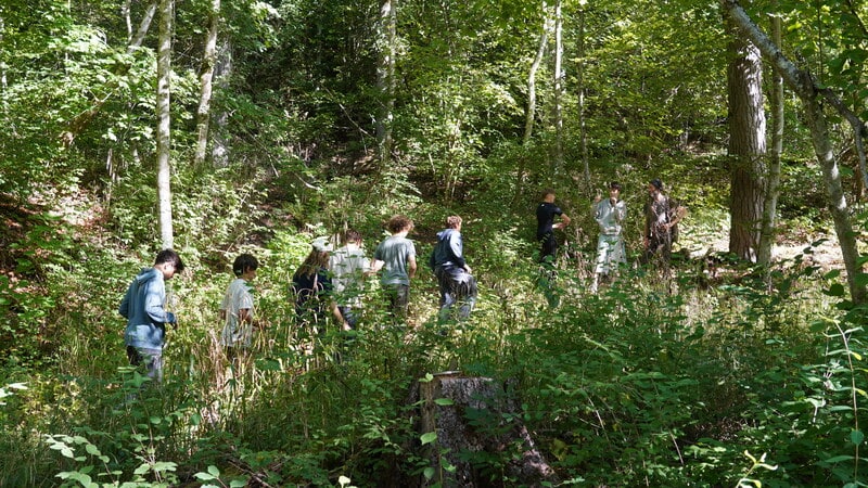 Die Jungs der Phönixzeit bei ihrer Wanderung und Platzbesichtigung im Wald